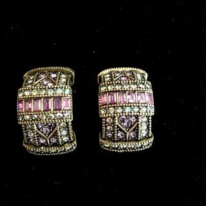 Heidi Daus tanzanite- color crystal omega earrings